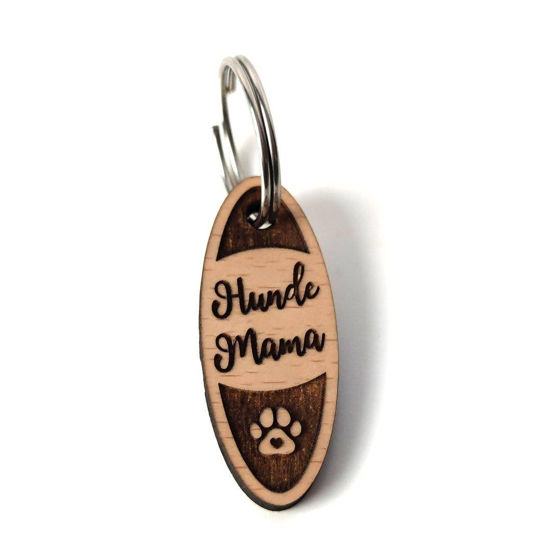 Hunde-Mama oval Schlüsselanhänger Buchenholz