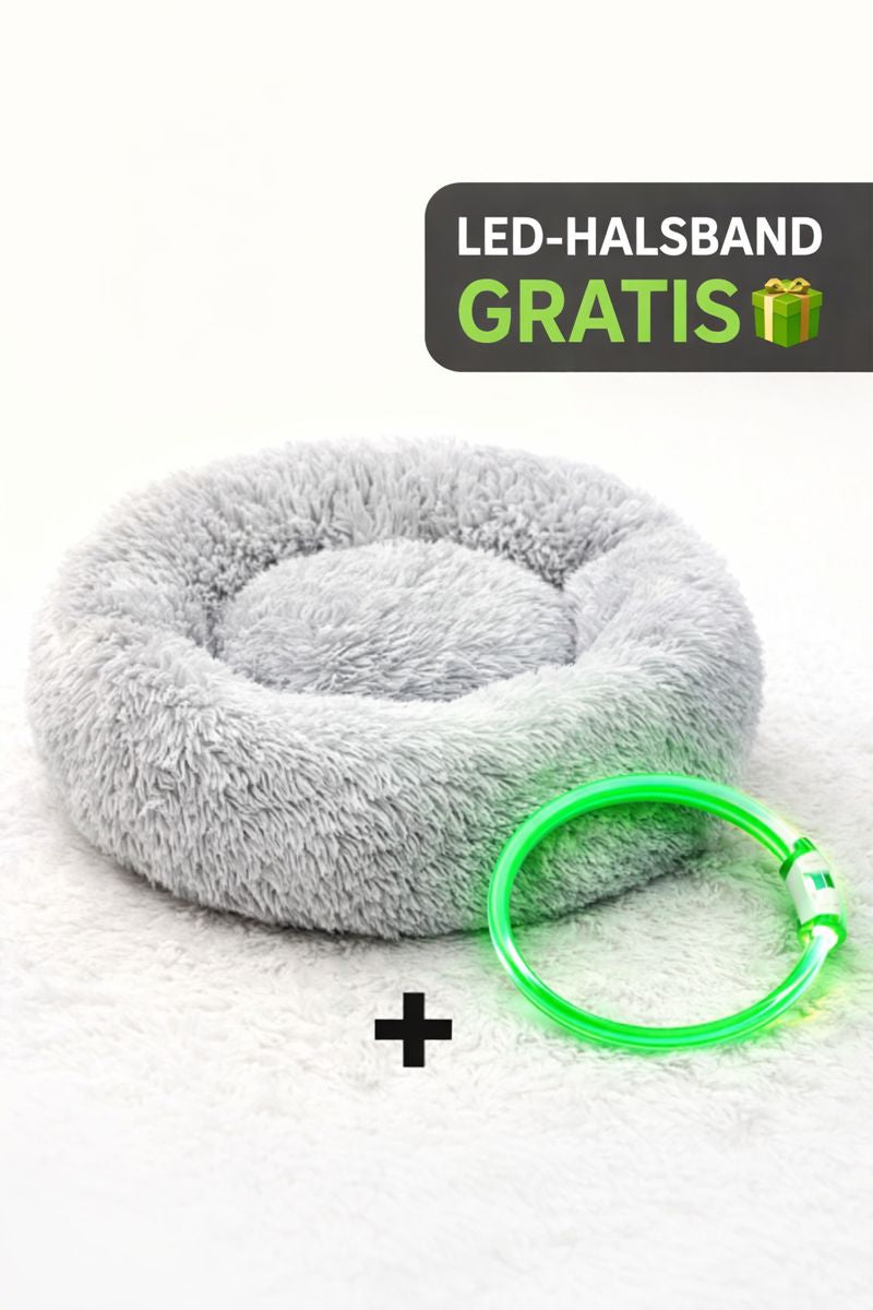 Hundebett - Katzenbett rund Wuscheldonut + Gratis LED Halsband